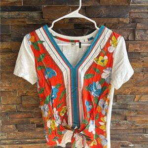 Vibrant Floral V-Neck Tie-Front Top